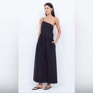 NWT Bec & Bridge Lennox One Shoulder Black Cotton Maxi Dress Size 2